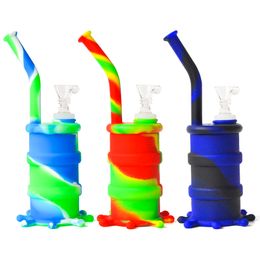 8.0Inch tall Silicone Drum Water Pipe glass bongs glass water mini Porable unbreakable silicone bongs