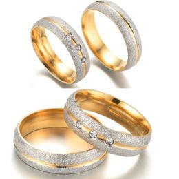 Fashion 6-12 Titanium Steel Gold Couple Ring Frosted Pattern Wedding Mens Womens Engagement Jewellery Gift 6MM