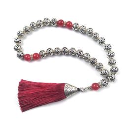 Beaded, Strands Tesbih Store 10mm Silver Plated Prayer Beads With Red Tassel Tasbih Tasbeeh Subha Misbaha Islamic For Wedding Gift