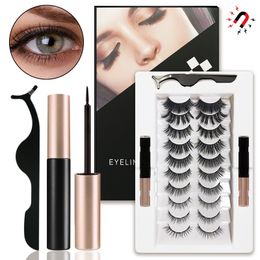 New Arrival Thick Natural Magnetic Eyeliner & Eyelashes 10 Pairs Set Hand Made Fake Lashes Soft & Vivid Eyes Lashes Extensions With Tweezer