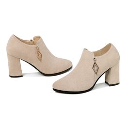 2024 new fashion Point-toed chunky single shoe side zipper solid Colour women platform shoes 34-40