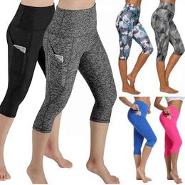 Calf-length Yoga Running Leggings High Waist Workout Push Up Leggins Sport Women Fitness Yoga Pants With Pockets Gym Girl Tights H1221