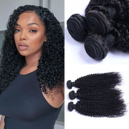 kinky weaves for natural hair Canada - Indian Afro Kinky Curly Hair Extensions Human Hair Weave Bundles Natural Black Color 3 Pieces 100G Non-Remy