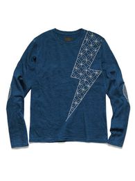 Men's Hoodies Kapital Hirata blue embroidery lightning loose round neck long sleeve t-shirt men's and women's creative