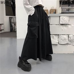 Harajuku Streetwear Korean cargo pants Women Man Summer Hip Hop Harem Wide pants Vintage Kimono Japan Loose black trousers 201111