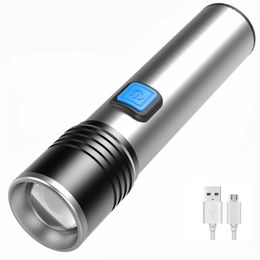 USB Charge Flashlight LED Strong Light Multi Function Portable Electric Torch Built In Battery 11*2.8cm Outdoors Night Lighting 7 9yh N2