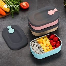 WORTHBUY Japanese 304 Stainless Steel Bento Box Microwave Lunch Box For Kids School Fruits Food Box Leakproof Lunch Container T200710