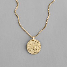 Minimalist 925 sterling silver concave surface frosted round pendant necklace, gold Colour necklaces & pendants for women Jewellery Q0531