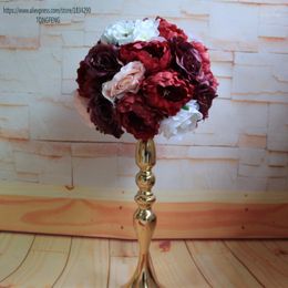Decorative Flowers & Wreaths BURGUNDY 10pcs/lot Artificial Rose Flower Wall Wedding Backdrop Decoration Table Centerpiece Ball Runner1