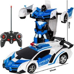 Electric/RC Car Rc Deformed Electric/RC Car toys 2 In 1 Remote Control Transformation Robot Model Control Battle Toy Gift Boy Birthday 240314