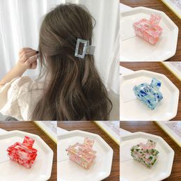 Women Geometric Square Acrylic Hair Claws Sweet Mixed Color Acetate Hair Clips DIY Marble Print Barrettes Hair Accessories