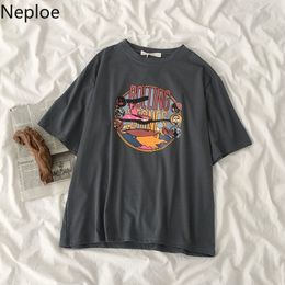 Neploe Print T Shirts Women Loose Korean O Neck Short Sleeve Female Tops Summer New Fashion Casual Cotton Ladies Tees 201029