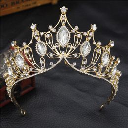 Gold Baroque Gorgeous Crystal Crown Bridal Tiara Queen Prom Wedding Diadem Bride Headbands Wedding Hair Jewellery Accessories J0121