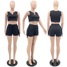 outfits Summer jogging suits Women Tracksuits Sleeveless Crop Top T Shirts+Tassels Shorts Two Piece Set Casual Sportswear Bulk 7064