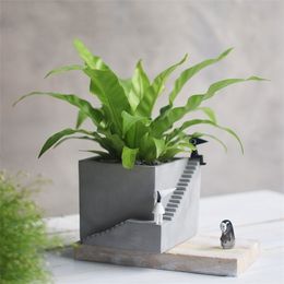 Succulent Plants Silicone Concrete Mold Stairs Square Shape Flowerpot Cement Clay Mould Mini Pot Gypsum Plaster Crafts Molds C0125