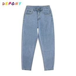 depony Light blue Full jeans mom jeans high waist women pants vintage loose plus size 210203