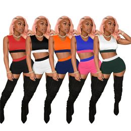 Women Summer Tracksuits Sexy Crop Top Shorts Outfits Sleeveless Vest Two Piece Set Jogging Sportsuit Fashion Backless Clothing K8673