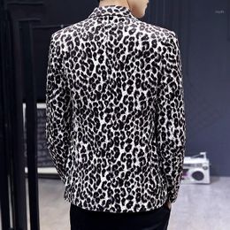 Men Leopard Print Blazer Night Club Casual Single Breasted Suit Jacket High Street Autumn Long Sleeve Slim Fit Male Outerwear12755