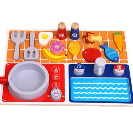 Imulation Wooden Toys Pretend Play House Cut Vegetables Fish Cooking Kitchen Toys Wooden Play House Toy SToy Gift for Children LJ201009