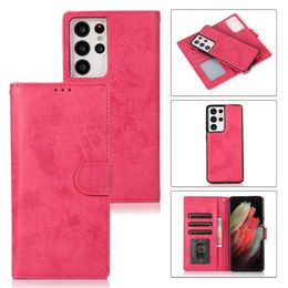 Wallet Phone Cases for Samsung Galaxy S22 S21 S20 Note20 Ultra Note10 Plus 2in1 High-grade Calfskin Texture PU Leather Flip Kickstand Cover Case with Card Slots