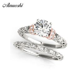 AINUOSHI 925 Sterling Silver Lady Wedding Ring Set Women Engagement Anniversary Round Lovely Bridal Rings Party Jewelry Gifts Y200106