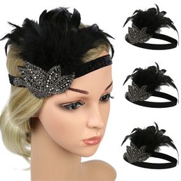 Women Elegant Wedding Hair Accessories Fashion Rhinestones Feather Party Hat Sequins Beaded Headband Accessory
