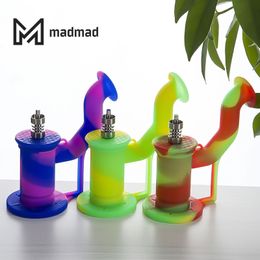 5.5 Inches Silicone Drum Water Smoking Bong Unbreakable Dab Rig for Wax Dry Herb with Stainless Steel Tip and Dabber