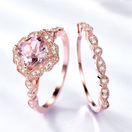 UMCHO 925 Sterling Silver Ring Set Female Morganite Engagement Wedding Band Bridal Vintage Stacking Rings For Women Fine Jewellery Y200321