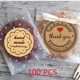 Gift Wrap 100pcs/Plastic Transparent Polka Dot Candy Cookie Bag DIY Self Adhesive Pouch Decorative Stickers For Baking Supplies1