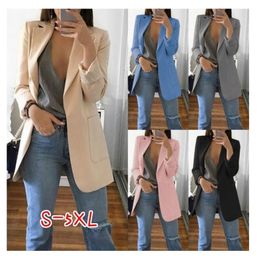 New Hot Plus Size Women Elegant Slim Casual Solid Business Blazer Bodycon Long Blazers Jacket Ladies Spring Autumn Suit 201201