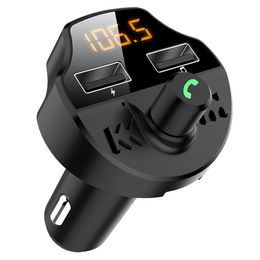 Car FM Transmitter Bluetooth 5.0 Car Kit Mp3 Player Modulator Adapter Battery Voltage TF Card Hands-free Dual USB T66