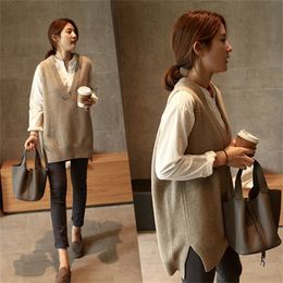 New V neck Girls Pullover vest sweater Autumn Winter short Knitted Women Sweaters vest Sleeveless Warm Sweater Casual oversize 201109