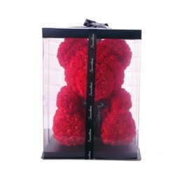 christmas gift25cm Teddy Rose Flower Bear Gift Box Wedding Christmas decoration Valentine's Day Giving A Girlfriend Poison Y201020