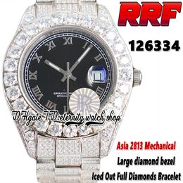 2022 RRF 126334 126333 2813 Automatic Mechanical Mens Watch 116300 Large Diamonds Bezel Roman Black Dial 316L Steel Fully Iced Out Diamond Bracelet Eternity Watches