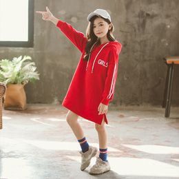 Autumn Teen Girls Clothes Children Sweatershirt Dress Red Hooded Kids Dresses for Girls Clothes Kids Costume 10 12 14 Years 201203