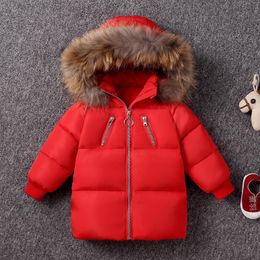 White duck down children's down jacket boys and girls thickened down jacket in the small baby fur collar hooded jacket 4 Colours LJ201125