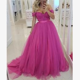 Fashionable A Line Prom Dresses Custom Made Off Shoulder Applique Beads Long Vestidos Evening Gowns Cheap