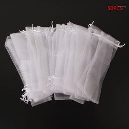Gift Wrap 50 Pcs White Drawstring Organza Folding Hand Fan Pouch Party Wedding Bags Y4UE1