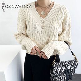 Genayooa Knitted Autumn Winter Sweater Women Sweaters And Pullovers Pull Femme Long Sleeve Lace Up Black Jumper Female Tops 201023