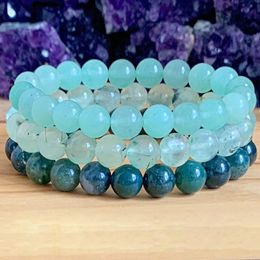 MG1244 Women`s Green Heart Chakra Yoga Mala Bracelet Natural Moss Agate Green Aventurine Bracelet A Grade Prehnite Jewelry