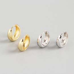 Women Earrings 100% 925 Sterling Silver Wide Surface Stud Earring Silver /Gold Colour Female Circle Hoop Earrings