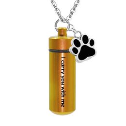 I carry you with me Aluminium Alloy Pet Paws Cylinder Cremation Ashes Urn Menorial Necklace Ashes Pendant Keepsake