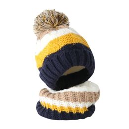 Toddler kids hat Girl&Boy Baby Splice Crochet Knit Hat Beanie Hairball Cap Scarf Set Suit modis newborn photography props Y201024