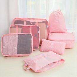 Storage Bag Packing Polyester Cubes Set 7-Pcs Clothes Organiser Travel Luggage Organisers Bags Travelling Bag Travel Accessories T200710