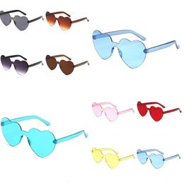 Love Heart Shape Sunglasses Women Rimless Frame Tint Clear Lens Colourful Sun Glasses Female Fashion 12 Colours Choose DHL