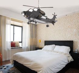 High end customization Black creative retro fighter boy bedroom children's room lamp cartoon decorative Aeroplane Chandelier