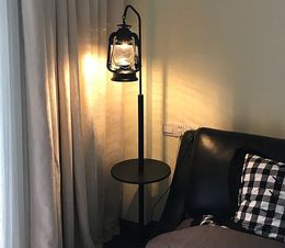 Kerosene Lamp Retro Vintage Black Floor Lamp With Table E27 Standing Light for Living Room Floor LED Bedroom Study Lustre