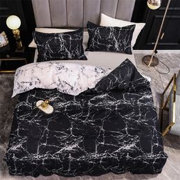 Black and White Colour Bed Linens Marble Reactive Printed Duvet Cover Set for Home housse de couette Bedding Set Queen Bedclothes LJ201127