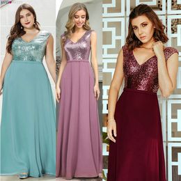 Sparkle Evening Dresses Long Ever Pretty Sequined A-Line V-Neck Sleeveless Burgundy Formal Dresses Robe De Soiree 2020 LJ201124