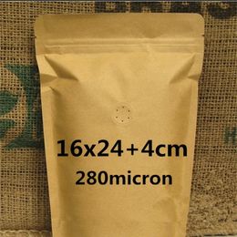 New 50pcs 16x24+4cm Kraft Paper Zip Packaging Bag Coffee Beans Storage Packaging Bag Free Shipping 201022
